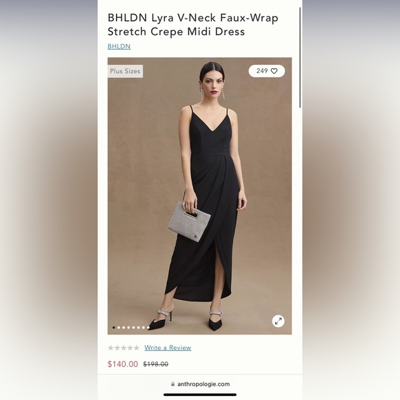 BHLDN “Lyra” maxi dress with wrap front, slit detail, black NWT - Picture 4 of 9